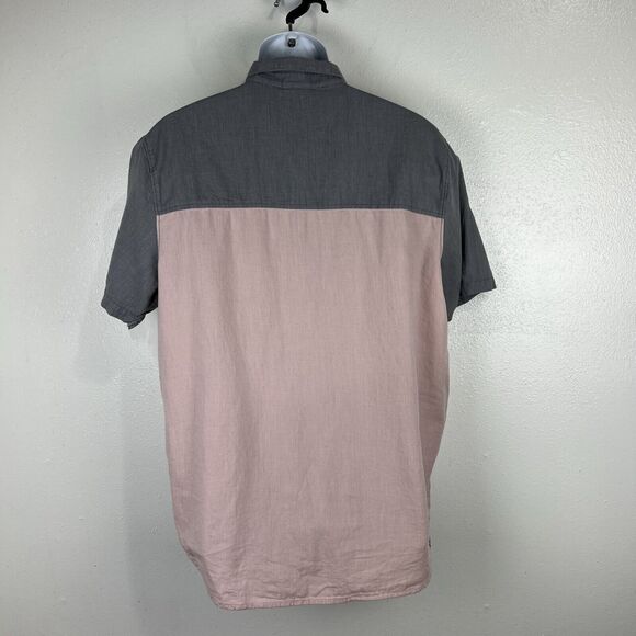 Vans Button Up Shirt Men Large Grey Peach Short Sleeve Casual Top Off The Wall - Picture 13 of 13